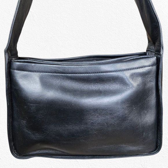 Vintage 1980s 111 STATE Black Leather Shoulder Bag Minimalist Heritage Purse - Picture 14 of 14